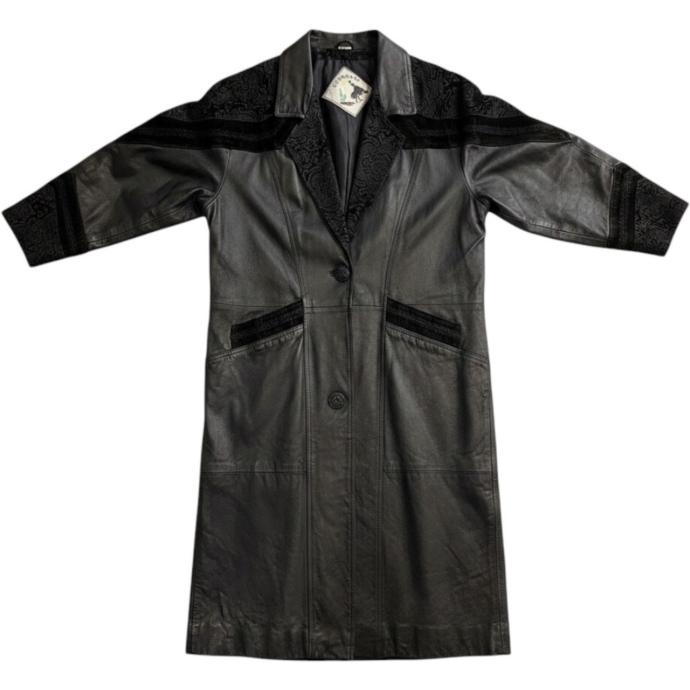 Desperado Black Genuine Leather Paisley Western Duster Coat M Rodeo Ranchwear